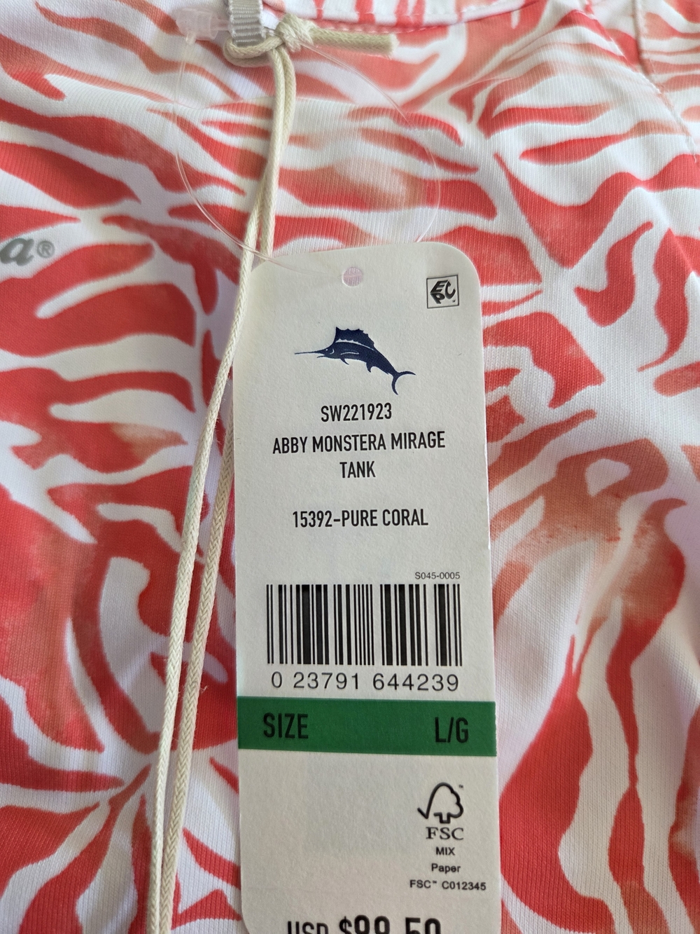 Tommy Bahama Sun Shelter Coral & White Printed Tee, Workout, Swim, Sun...NWT - Picture 3 of 3